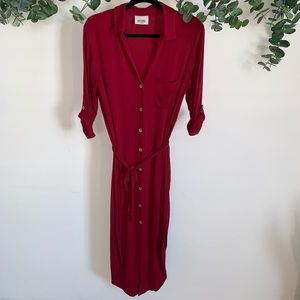 Long Sleeve Red Button Up Dress